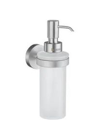 Xxxl Seifenspender , Chromfarben , Metall, Glas , 4.8x18x8.4 cm , Wandbefestigung möglich, Metallpumpe , Badaccessoires, Seifenspender