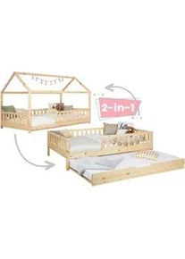 Mid.you Ausziehbett , Naturfarben , Holz , Birke,Kiefer , Schichtholz,massiv , Höhe ca. 20 cm , 90x200 cm , Bettkasten, bodentiefer Einstieg , Babymöbel & Kindermöbel, Kinderzimmer & Jugendzimmer, Kinderbetten, Kinderbetten & Jugendbetten