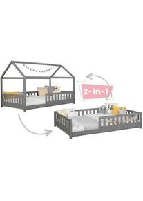 Mid.you Hausbett , Hellgrau , Holz , Birke,Kiefer , Schichtholz,massiv , Höhe ca. 20 cm , 90x200 cm , bodentiefer Einstieg , Babymöbel & Kindermöbel, Kinderzimmer & Jugendzimmer, Kinderbetten, Spielbetten