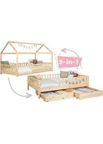 Mid.you Stauraumbett , Naturfarben , Holz , Birke,Kiefer , Schichtholz,massiv , Höhe ca. 20 cm , 90x200 cm , mit Schubkästen, bodentiefer Einstieg , Babymöbel & Kindermöbel, Kinderzimmer & Jugendzimmer, Kinderbetten, Kinderbetten & Jugendbetten