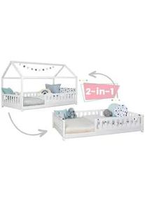 Mid.you Hausbett , Weiß , Holz , Birke,Kiefer , Schichtholz,massiv , Höhe ca. 20 cm , 90x200 cm , bodentiefer Einstieg , Babymöbel & Kindermöbel, Kinderzimmer & Jugendzimmer, Kinderbetten, Spielbetten