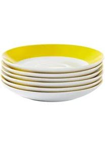Van Well Untertassenset , Gelb, Weiß , Keramik , 6-teilig , rund , Geschirr, Tassen, Untertassen