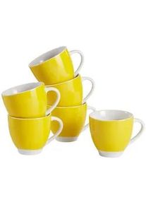 Van Well Tassenset , Gelb, Weiß , Keramik , 6-teilig , 200 ml , 24.5x16.5x9.5 cm , Geschirr, Tassen, Tassen Sets