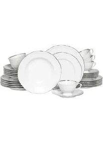 Creatable Kombiservice , Weiß, Platinfarben , Keramik , 30-teilig , 200 ml,200 ml , 28x33x44 cm , handbemalt, lebensmittelecht, stapelbar , Geschirr, Geschirrsets, Kombiservice