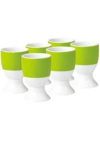 Van Well Eierbecherset , Grün, Weiß , Keramik , 6-teilig , rund , 6.5 cm , Geschirr, Tischkultur & Serviergeschirr, Eierbecher
