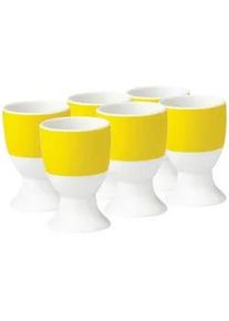 Van Well Eierbecherset , Gelb, Weiß , Keramik , 6-teilig , rund , 16.5x7x11 cm , Geschirr, Tischkultur & Serviergeschirr, Eierbecher