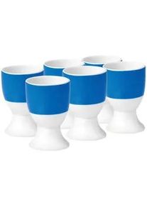 Van Well Eierbecherset , Blau, Weiß , Keramik , 6-teilig , rund , 16.5x7x11 cm , Geschirr, Tischkultur & Serviergeschirr, Eierbecher