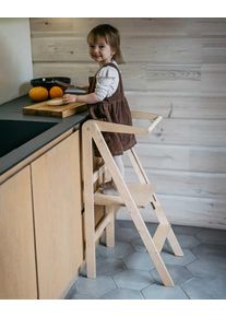 Torre montessoriana pieghevole e regolabile per bambini, legno naturale