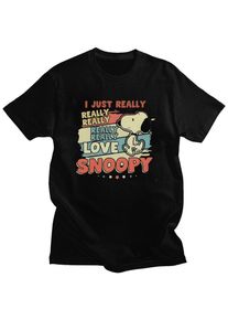 Custom Cute Cartoon Snoopy Tshirt for Men Short Sleeve Leisure T Shirt Fashion T-shirt 100% Cotton Tees Gift Idea