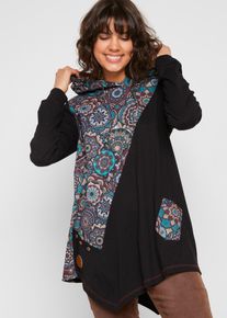 Maglia patchwork asimmetrica a maniche lunghe con cappuccio - Nero - Taglia 62/64 (3XL) - bonprix