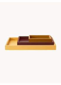 Montana Furniture Komplet tac dekoracyjnych Arrange, 3 elem. Brązowy, Żółty Drewno Zestaw o różnych rozmiarach