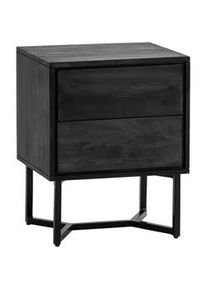 Wohnling Livetastic Nachttisch , Schwarz , Holz , Akazie , massiv , 2 Schubladen , rechteckig , eckig , 45x57x40 cm , Stauraum , Schlafzimmer, Nachtkästchen