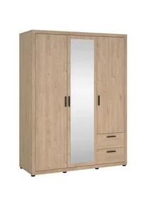 Mid.you Drehtürenschrank , Eichefarben , Metall , Holzoptik , 5 Fächer , 2 Schubladen , 153.6x200.9x59.8 cm , FSC Mix , Schrankfront mit Spiegel , Schlafzimmer, Komplette Schlafzimmer und Serien, Schlafzimmerserien