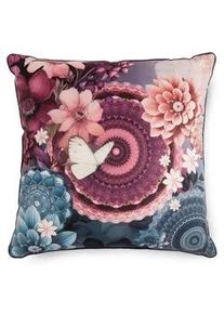 Xxxl Zierkissen , Blau, Multicolor, Bordeaux , Textil , Blume , Füllung: Polyester,Polyester , quadratisch , 48x48 cm , Oeko-Tex® Standard 100 , langlebig, Wendekissen, mit Biese , Heimtextilien, Wohntextilien, Kissen, Zierkissen