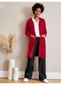Dames Lang vest met capuchon in rood ,maat 36, WITT, 50% Viscose, 25% Polyamide, 25% Polyester
