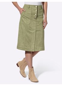 Damen Lederimitatrock mit goldfarbenen Knöpfen in schilf ,Größe 36, WITT, 90% Polyester, 10% Elasthan