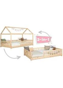 Mid.you Hausbett , Naturfarben , Holz , Birke,Kiefer , Schichtholz,massiv , Höhe ca. 20 cm , 100x200 cm , bodentiefer Einstieg , Babymöbel & Kindermöbel, Kinderzimmer & Jugendzimmer, Kinderbetten, Spielbetten