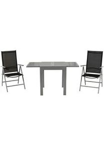 Gardenson Gartenset , Silberfarben , Metall, Textil , 3-teilig , Uni , Tisch ausziehbar, Rückenlehne mehrfach verstellbar , Gartenmöbel, Gartengarnituren
