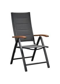 Gardenson Gartenklappsessel , Graphitfarben, Naturfarben , Holz, Metall, Textil , Akazie , massiv , Uni , 58x110.5x74 cm , klappbar , Holzmöbel, Sitzgelegenheiten Holz, Gartensessel Holz