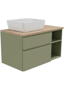 Welnova Waschbeckenunterschrank , Grün , Holzwerkstoff , 2 Schubladen , 90x51x47 cm , FSC Mix , hängend , Badezimmer, Badmöbel, Waschbeckenunterschränke