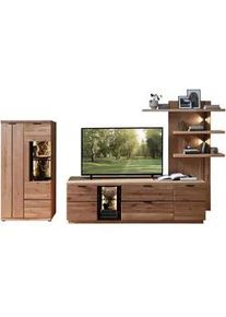 Livetastic Wohnwand , Schwarz, Wildeiche , Metall , Wildeiche, Kork , furniert, massiv , Glas: 2 Holz: 8 Fächer , 1 Schubladen , 324x180x50 cm , Beimöbel erhältlich , Wohnzimmer, Wohnwände, Komplette Wohnwände