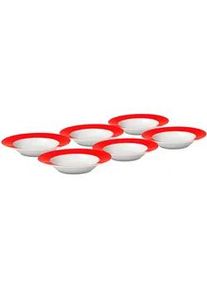 Van Well Suppentellerset , Rot, Weiß , Keramik , 6-teilig , rund , Geschirr, Teller, Teller-Sets
