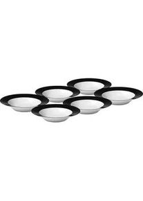 Van Well Suppentellerset , Schwarz, Weiß , Keramik , 6-teilig , rund , Geschirr, Teller, Teller-Sets