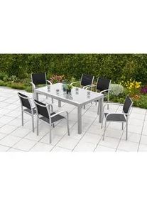 Gardenson Gartenset , Silberfarben, Taupe , Metall, Textil , 7-teilig , Uni , Tisch ausziehbar, Stühle stapelbar, Tisch mit Glasplatte , Gartenmöbel, Gartengarnituren