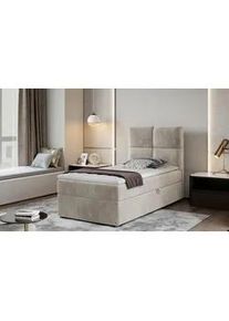 Mid.you Boxbett , Beige , Holz , H3 , Höhe ca. 20 cm , 90x200 cm , Bettkasten, gepolstertes Kopfteil , Schlafzimmer, Betten, Boxspringbetten