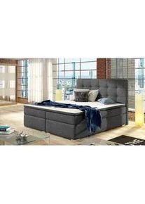 Mid.you Boxbett , Hellgrau , Textil , H3 , Höhe ca. 20 cm , 160x200 cm , gepolstertes Kopfteil, Topper durchgehend, in verschiedenen Größen erhältlich , Schlafzimmer, Betten, Boxspringbetten
