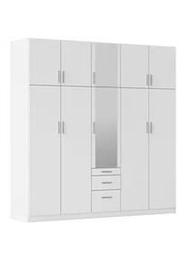 Rauch Möbel Drehtürenschrank , Weiß , Kunststoff , 7 Fächer , 3 Schubladen , 226x229x54 cm , Blauer Engel, Goldenes M, Made in Germany , in verschiedenen Größen erhältlich, Schrankfront mit Spiegel , Schlafzimmer, Komplette Schlafzimmer und Serien, Schlafzimmerserien