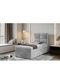 Mid.you Boxbett , Hellgrau , Holz , H3 , Höhe ca. 20 cm , 90x200 cm , Bettkasten, gepolstertes Kopfteil , Schlafzimmer, Betten, Boxspringbetten