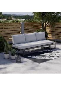 Gartenliege Loan Grau Holz Metall/Outdoorstoff +Tisch