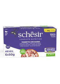 6x50g Thon avec b&oelig;uf Schesir Complete Nutrition en gel&eacute;e nourriture humide pour chat