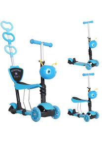 HOMCOM 5-in-1 Kids Toddler 3 Wheels Mini Kick Scooter Push Walker with Removable Seat & Back Rest for Girls and Boys Blue | Aosom Ireland