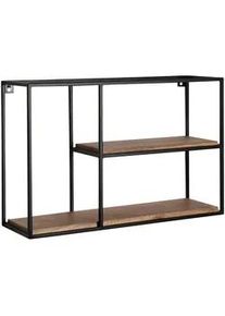 Mid.you Wandregal , Schwarz , Metall , Mangoholz , massiv , 1 Fächer , 60x40x18 cm , hängend, handgemacht , Wohnzimmer, Regale, Wandregale