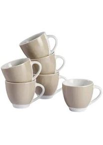 Van Well Tassenset , Weiß, Taupe , Keramik , 6-teilig , 200 ml , 24.5x16.5x9.5 cm , Geschirr, Tassen, Tassen Sets