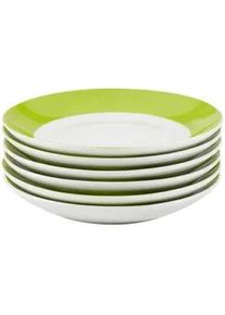Van Well Untertassenset , Grün, Weiß , Keramik , 6-teilig , rund , Geschirr, Tassen, Kaffeebecher