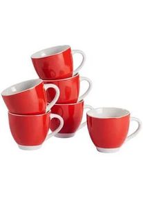 Van Well Tassenset , Rot, Weiß , Keramik , 6-teilig , 200 ml , 10.5x5.7x3.8 cm , Geschirr, Tassen, Tassen Sets