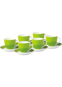 Van Well Tassenset , Grün, Weiß , Keramik , 6-teilig , 200 ml , 10.5x7.3x8 cm , Geschirr, Tassen, Tassen Sets
