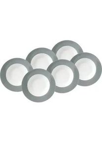 Van Well Suppentellerset , Grau, Weiß , Keramik , 6-teilig , rund , Geschirr, Teller, Teller-Sets