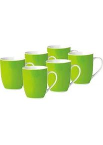 Van Well Kaffeebecherset , Grün, Weiß , Keramik , 6-teilig , 300 ml , 11x10x8 cm , Geschirr, Tassen, Kaffeebecher