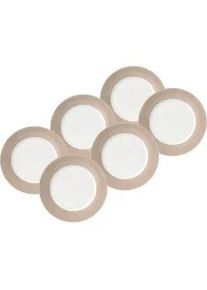 Van Well Speisetellerset , Weiß, Taupe , Keramik , 6-teilig , rund , Geschirr, Teller, Teller-Sets