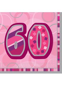 UNIQUE 16 Serviette de table Happy Pink Sparkling 60e anniversaire 33cm