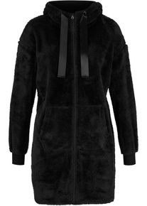 Lang fleece vest met capuchon en lange mouwen - zwart - maat 36/38 (S) - fleece - bonprix