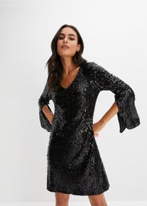 Paillettenjurk met trompetmouwen - zwart - maat 48/50 (XL) - bonprix