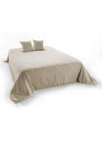 Plaid met franjes - beige - maat 380x250 cm - 100% katoen - bonprix