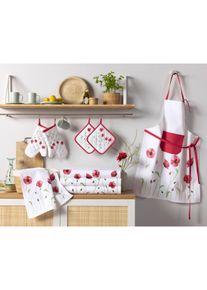 unisex Theedoeken in wit/rood geprint ,maat 50x70 cm, 4 - Halflinnen theedoeken, WITT, 100% Katoen