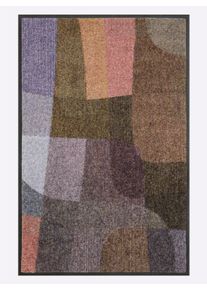 wash+dry by Kleen-Tex unisex Voetmat in beige/paars/bedrukt ,maat 40x60 cm, Witt, 100% Polyamide. Achterzijde: 100% Elastiek