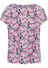 Dames Comfortblouse met gestileerde mouwomslag marine/fuchsia bedrukt Maat 38